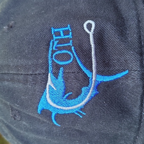 Off The Hook fishing cap, black w blue embroidered fish and hook,adjustable back - Picture 2 of 10